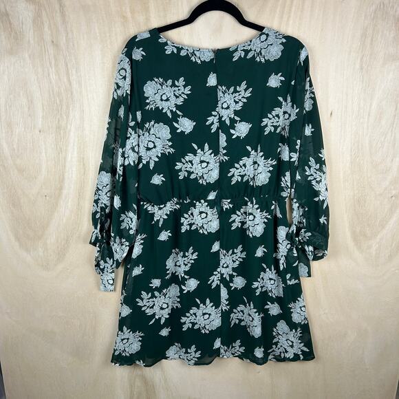 LuLu's Green White Floral Mini Dress XL Long Sleeve Bow Detail Fall - Picture 7 of 7
